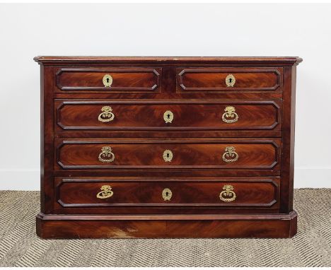 COMMODE, French mahogany, circa 1875, fitted with five drawers, moulded drawer fronts, painted simulated marble inset top, pl