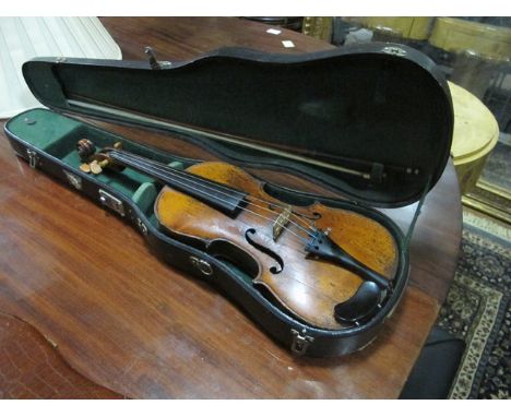 A GOOD MID 18TH CENTURY GERMAN VIOLIN together with bow