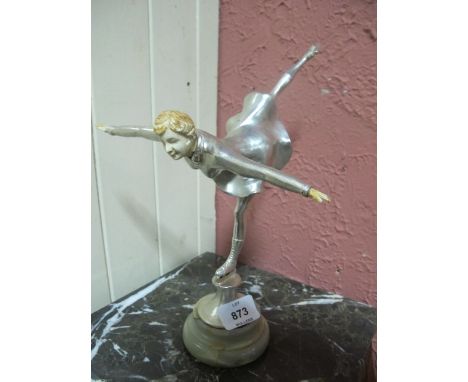 AN ART DECO STYLE FIGURE modelled as a female ice skating raised on a circular spreading foot 30cm high