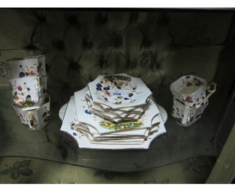 A VICTORIAN PART TEA SET the white ground with floral panels and gilt border 18 pieces