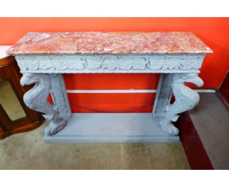A painted marble topped console table 