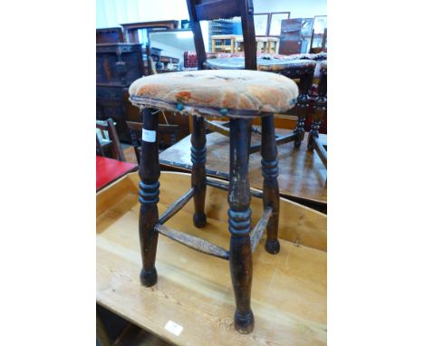 A Victorian elm and upholstered stool 