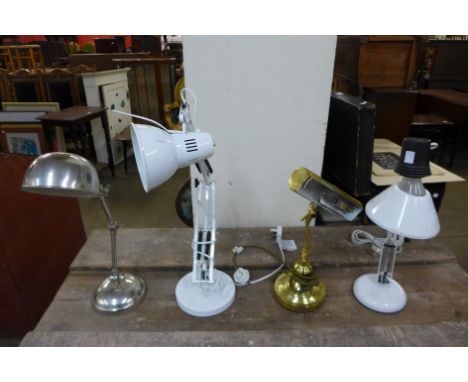 Three anglepoise lamps and a desk lamp 