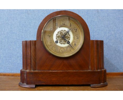 An Art Deco mahogany mantel clock 