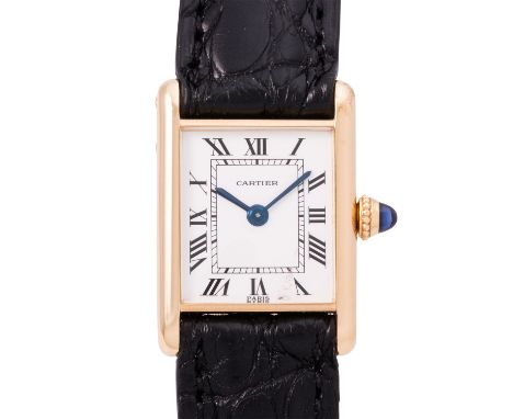CARTIER Tank Paris "Jaeger-LeCoultre", seltene Damenuhr. Service 2024. 18K Gelbgold. Handaufzugswerk Kal. JLC K850/Bin funkti