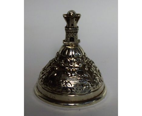 A Dutch silver table bell, cast with tower finial 