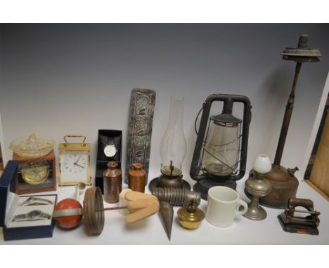 Boxes and Objects - a ships compass; carriage clock, oil lamps, Parker pen, watches, cameras, kitchenalia 