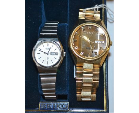 A gentleman's Seiko 3003 wristwatch, facet cut glass; a Seiko S3 stainless steel wristwatch, boxed (2)