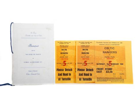 CELTIC F.C. SIGNED MENU,the menu for a banquet held at The Hotel de France, 3rd December 1972, where Celtic were guests of ho