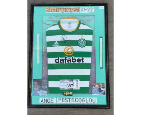ANGE POSTECOGLOU SIGNED CELTIC SHIRT,also mounted with signed ticket from the game versus Rangers on 1-5-22, framed