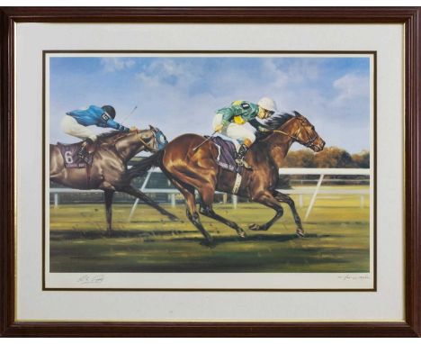 ROYAL ACADEMY'S 1990 BREEDERS CUP MILE SIGNED LIMITED EDITION PRINT,with Lester Piggott up, by Graeme Isom, signed by artist 