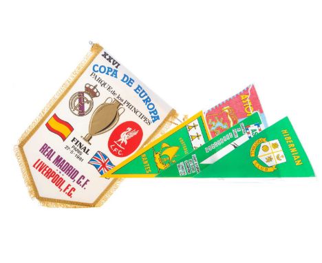 COLLECTION OF FOOTBALL PENNANTS,comprising Real Madrid v. Liverpool European Cup final 1981 (2x), Aton Villa Football League 