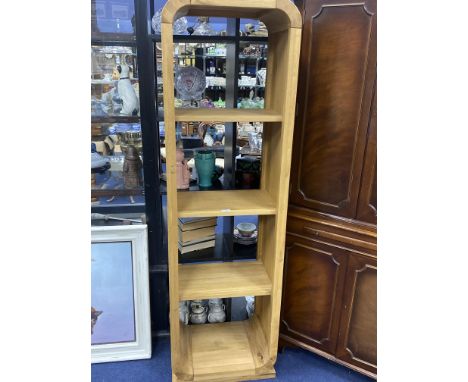 TALL MODERN DISPLAY UNIT, in light solid oak, with four open shelves, 169cm high