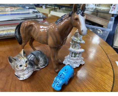LEONARDO FIGURE OF A HORSE, along with other ceramic figures, a Belleek jug and other ceramics