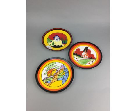THREE CLARICE CLIFF LIMITED EDITION PLATES, including 'Orange Roof Cottage', 'Farmhouse', 'Blue Lucerne', along with a decora