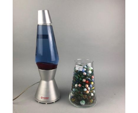 LOT OF VINTAGE MARBLES, along with a retro lava lamp (2)