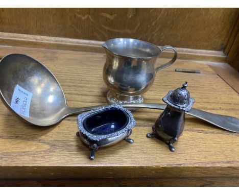 MAPPIN &amp; WEBB SILVER PLATED LADLE, along with other silver plated items including mugs, entree dishes and cutlery