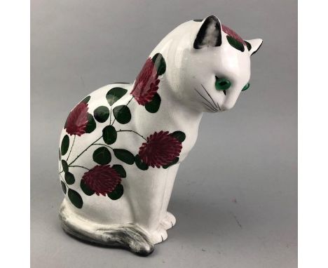 PLIGHTS CERAMIC MODEL OF A SEATED CAT, 27cm high, with floral decoration