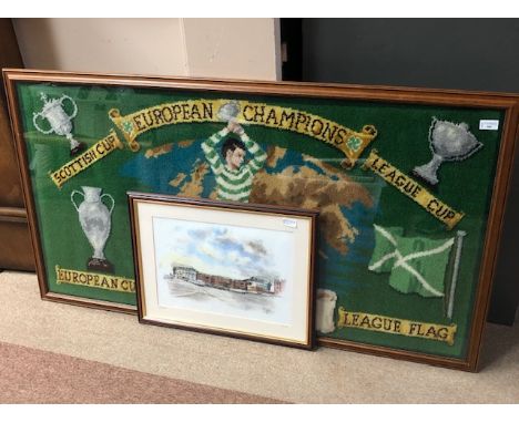 FRAMED RUG OF CELTIC FC, along with a print of Celtic Park (2)