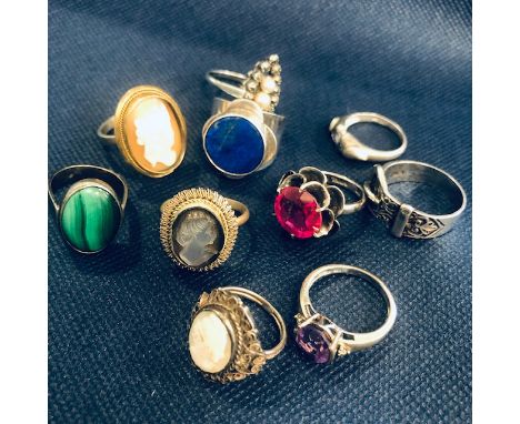 LOT OF VINTAGE SILVER AND OTHER DRESS RINGS