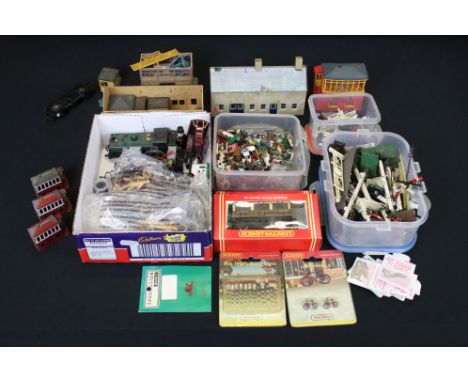 Quantity of Model Railway items including boxed Hornby R039 MGR Hopper Wagon, Metal Signals, Hornby Signals,  metal and plast