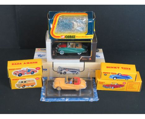 Eight boxed diecast models to include 4 x Atlas Dinky (555, 111, 482 &amp; 106), Corgi Vintage Buses USA 98460, Corgi 347 Che