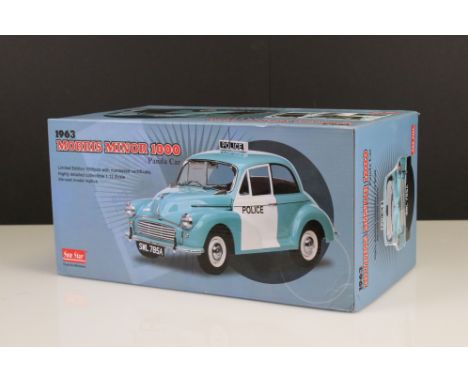 Boxed Sun Star ltd edn 1:12 4785 1963 Morris Minor 1000 Police Panda Car diecast model, complete with light and aerial, numbe