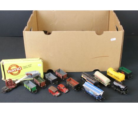 Around 60 OO gauge items of rolling stock to include Hornby, Bachmann, Triang, Ratio etc, some painted, features wagons, vans