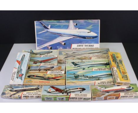 Airfix - 12 Boxed 144 (red stripe) Aircraft model kits to include 4 x Series 3 (Boing 737, H.P. 42 "Heracles", Vanguard &amp;
