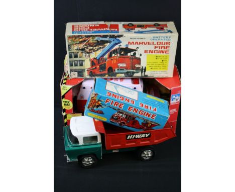 Three boxed emergency service vehicles to include Clifford Series plastic Fire Engine, tinplate Marvelous Fire Engine &amp; p