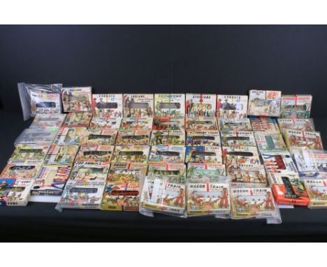 Airfix 1/72 figures - Around 50 boxed plastic figure sets to include Romans, Cowboys, Civilians, Farm Stock, Wagon Train, Ind