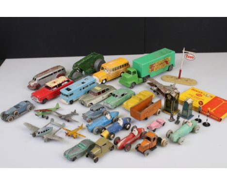 24 Mid 20th play worn diecast models to include Dinky and Tootsie Toys  plus a boxed Dinky 756 Lamp Standard, Dinky ESSO Petr