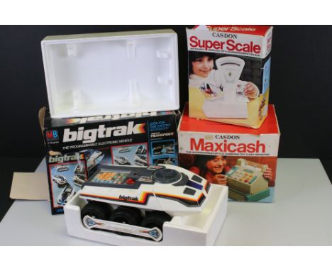 MB Electronic Bigtrak Computer Activated Vehicle Boxed along with a Boxed Casdon Super Scale and a Casdon Maxicash Toy Cash R