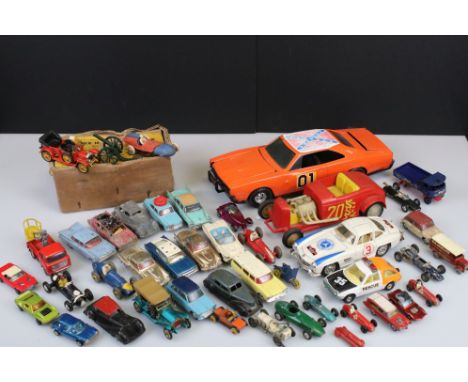 Quantity of mid 20th C onwards play worn diecast models to include Corgi &amp; Dinky, an ERTL General Lee and a boxed Britain