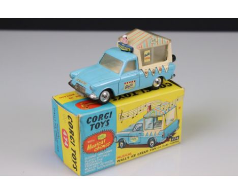 Boxed Corgi 474 Musical Wall's Ice Cream Van on Ford Thames diecast model, music in working order, diecast vg, box gd 