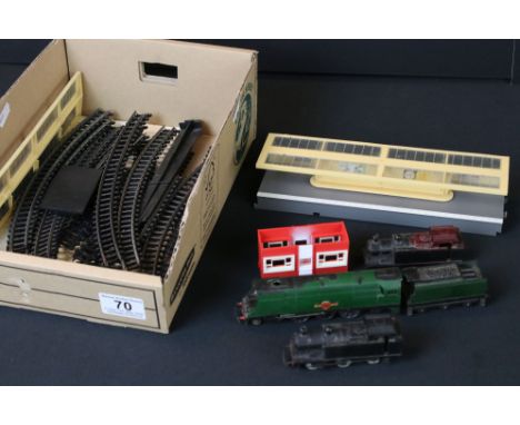 Group of TT Gauge model railway to include Clan Line locomotive, Station Platform, track etc 