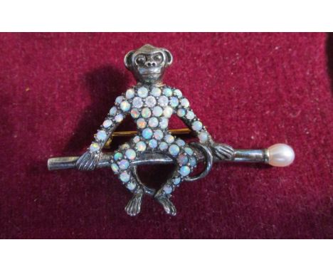 Opal &amp; diamond set monkey brooch