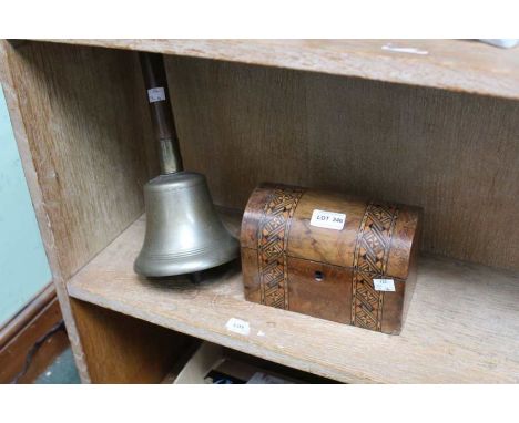Tunbridge ware caddy &amp; handbell