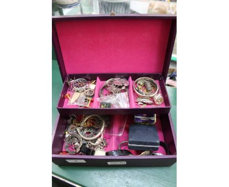 Jewellery selection to include bracelet, silver moon brooch, enamel brooch, etc