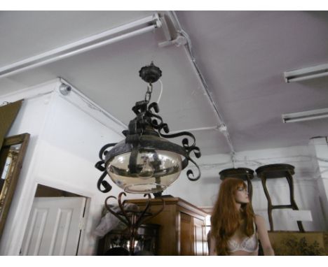 IRON AND GLASS HANGING LAMP