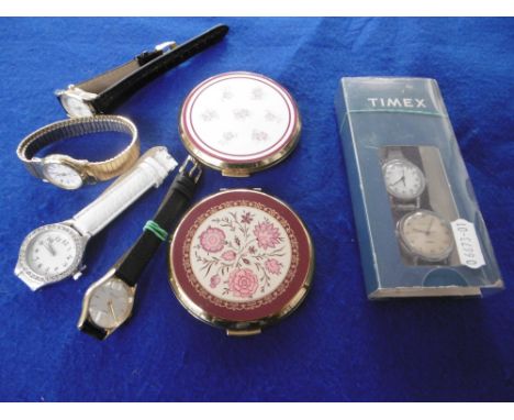 TWO TIMEX AND TWO OTHER WATCHES AND TWO STRATTON COMPACTS
