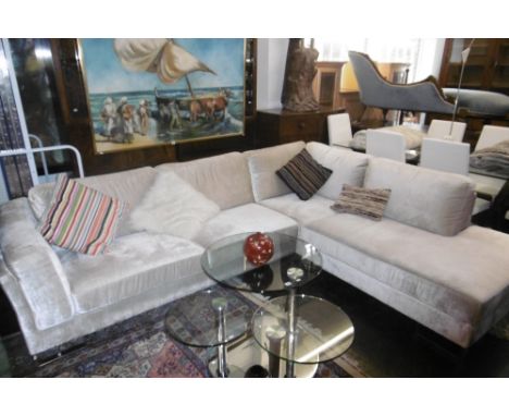 GREY VELOUR CORNER FIVE SEATER SOFA