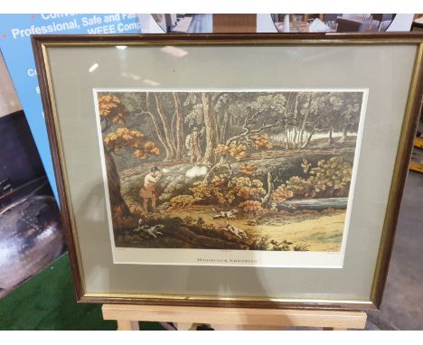 Framed coloured lithograph Woodstock Shooting  R.G. Reeve, published 1806  44 x 37cm