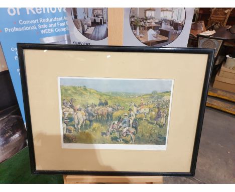 Framed signed print The Royal Calpe Hunt Point-to-Point Meeting   - On the right Col. Price-Davis and his wife - the The fell