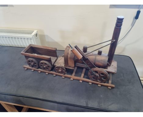 Wooden Model Steam Engine On Track W 660mm D 140mm H 400mm