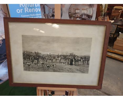 Hand Stipple Engraving, Hayward Hardy, signed engraving "Meet of Quorn Hounds at Kirby Gate, November 1911" 90 x 65cm