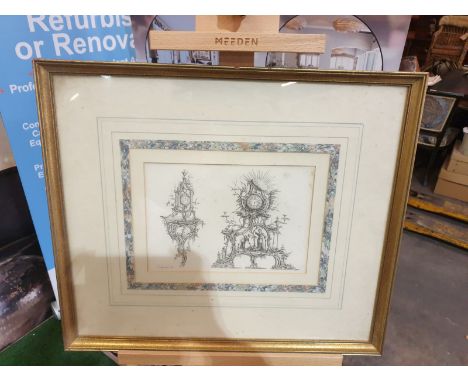 Framed Print Clock Cases, in Chippendale Drawings 54 x 46cm
