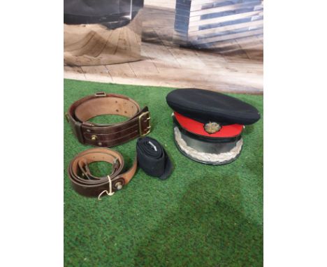 Deputy Lord Lieutenants Military Cap possibly made by Cooper Stevens Headwear complete with 2 x military leather belts and a 