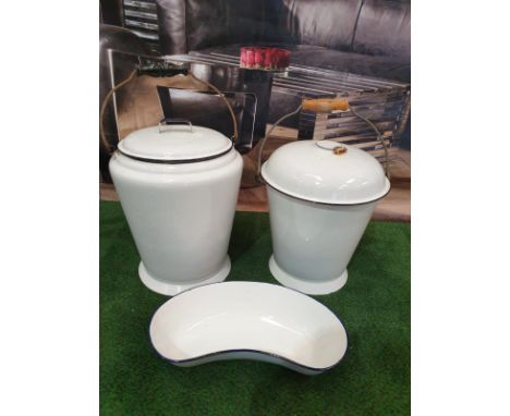 White enamel ware compirsing of a Bucket, pail and kidney bowl 