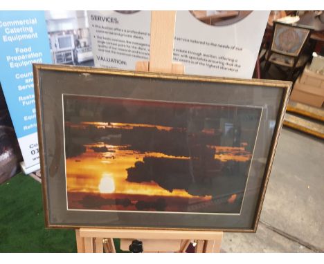 A modern framed print Horizon landscape in Gold frame 56 x 41cm